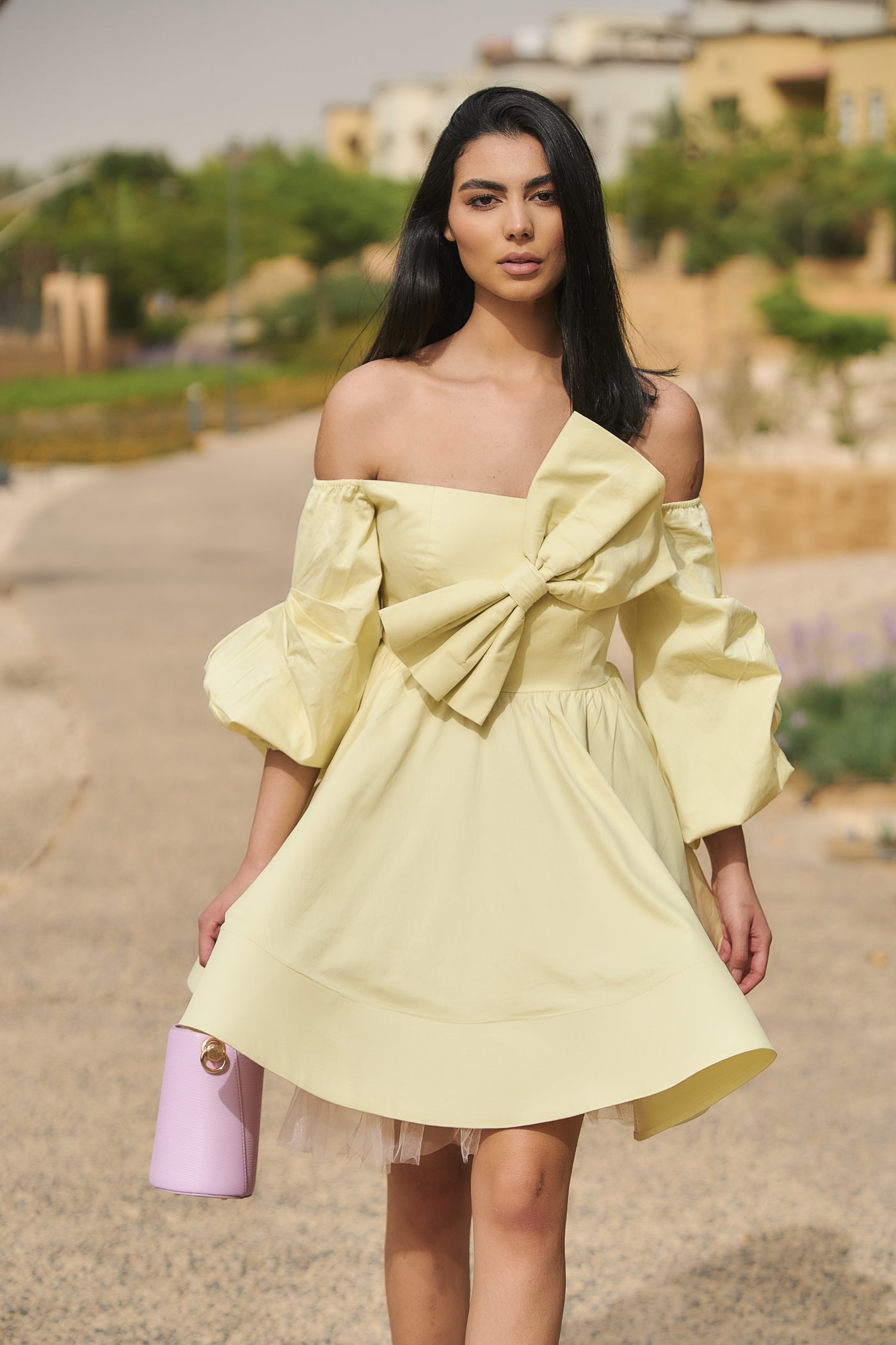 yellow bow dress ASOS EDITION structured mini with statement back detail in Line with Bow Accents Occasion Halter Bow Detail Maxi Dress