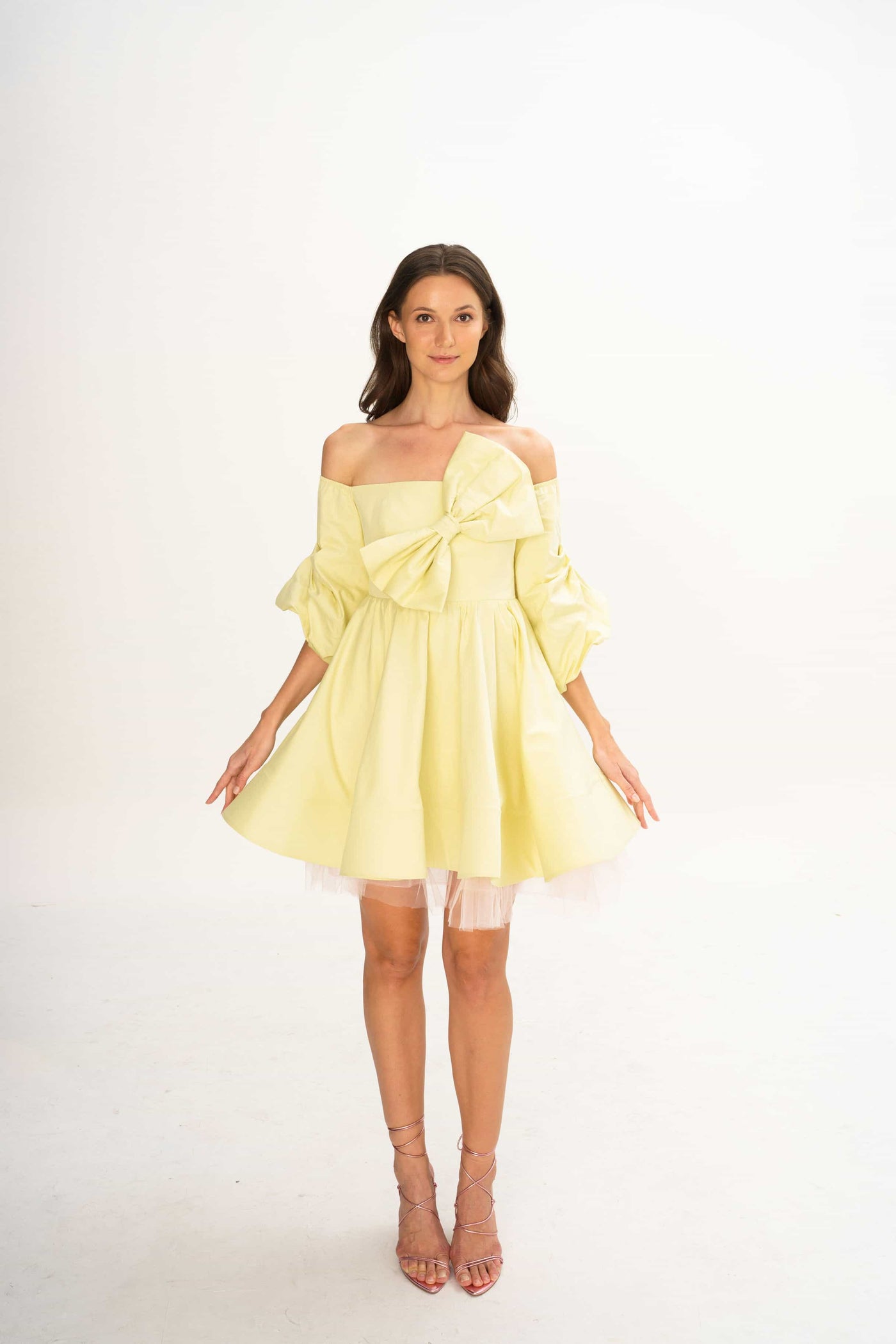 Yellow Spring Mini Dress with Bold Bow – MOV